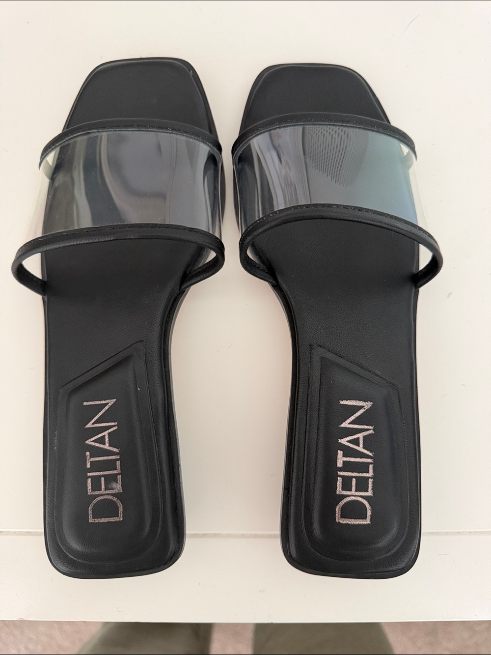 Delta Black Slide Sandals with Clear Upper Strap
